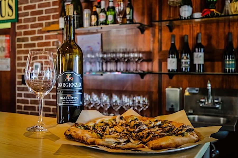 At D'Argenzio winery in Santa Rosa, you can order pizza from Cibo Rustico next door