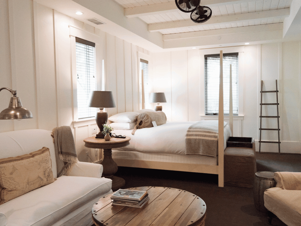 guest room at the farmhouse inn and restaurant in forestville