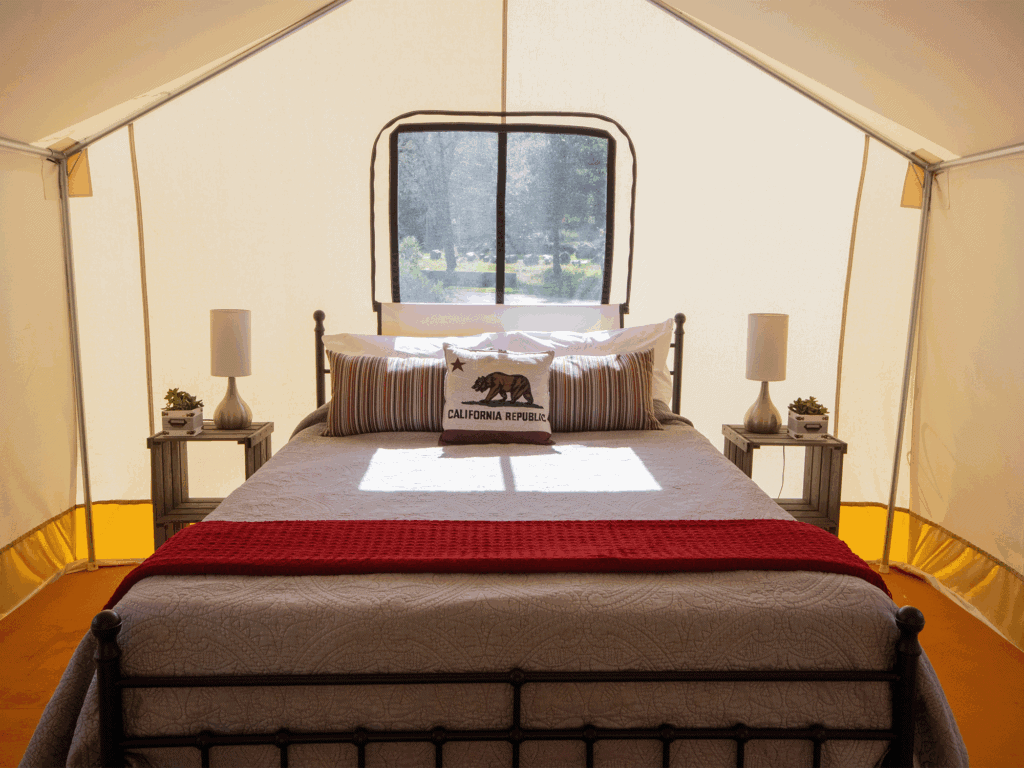 bedding accommodations at wild haven glamping in sonoma county