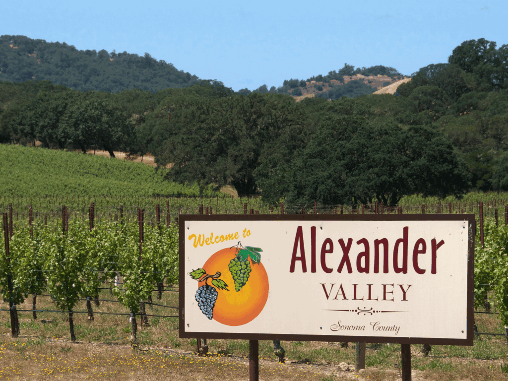 welcome sign showing you have entered alexander valley ava in sonoma county