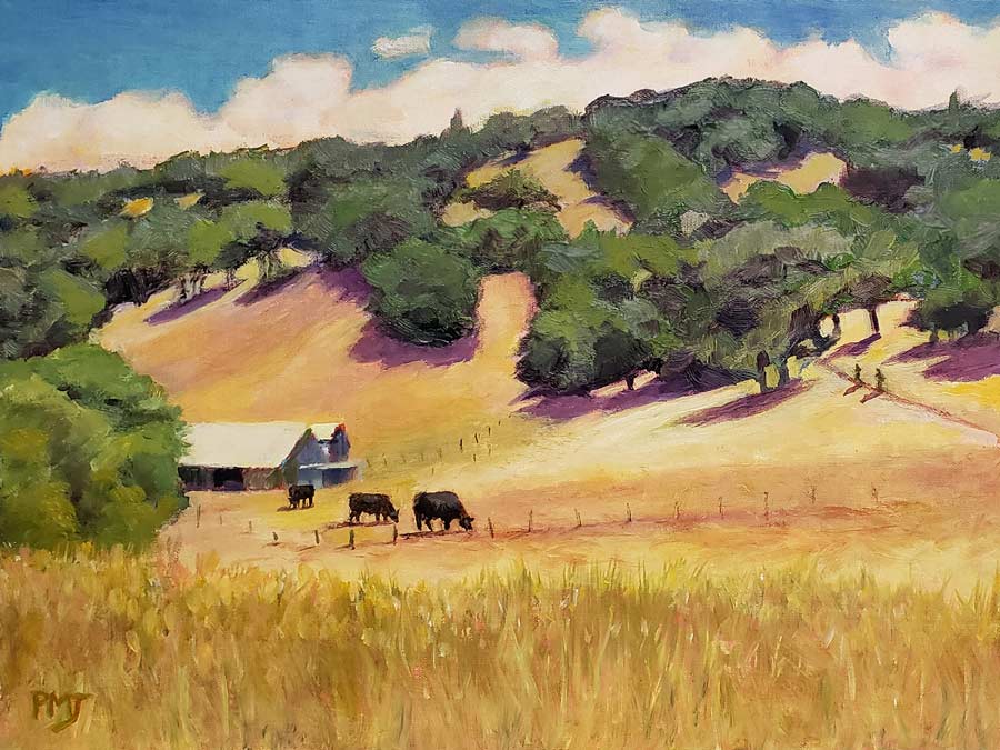 A painting of golden hills in Sonoma County