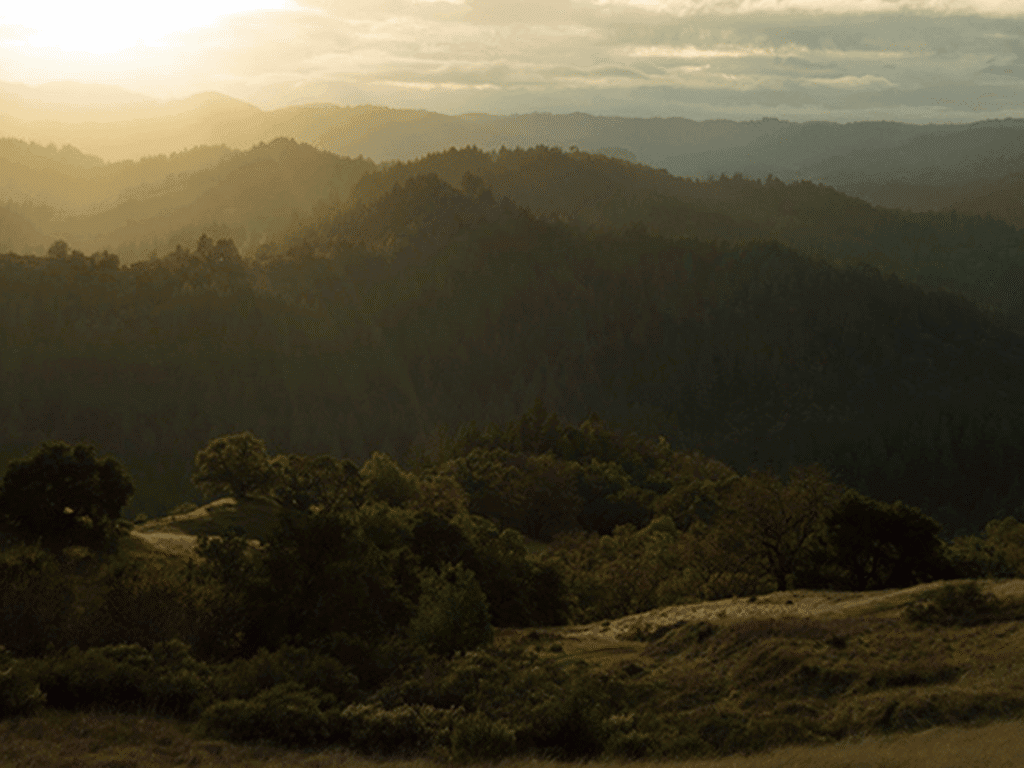 sunset along the mountain range at austin creek state park in sonoma county