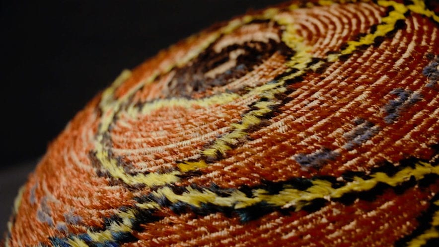 A Pomo basket from the Peter and Kirsten Bedford collection—Photo by Joshua Dylan Mellars/Northern California Public Media