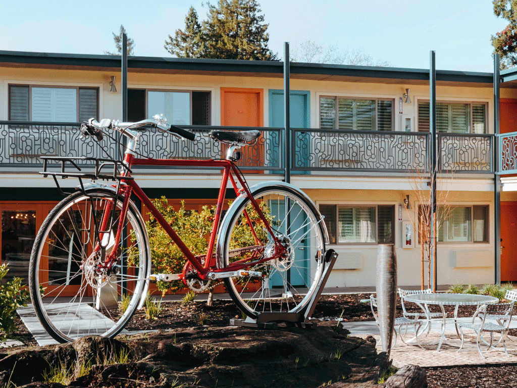 bike sculpture outside the astro motel in sonoma county