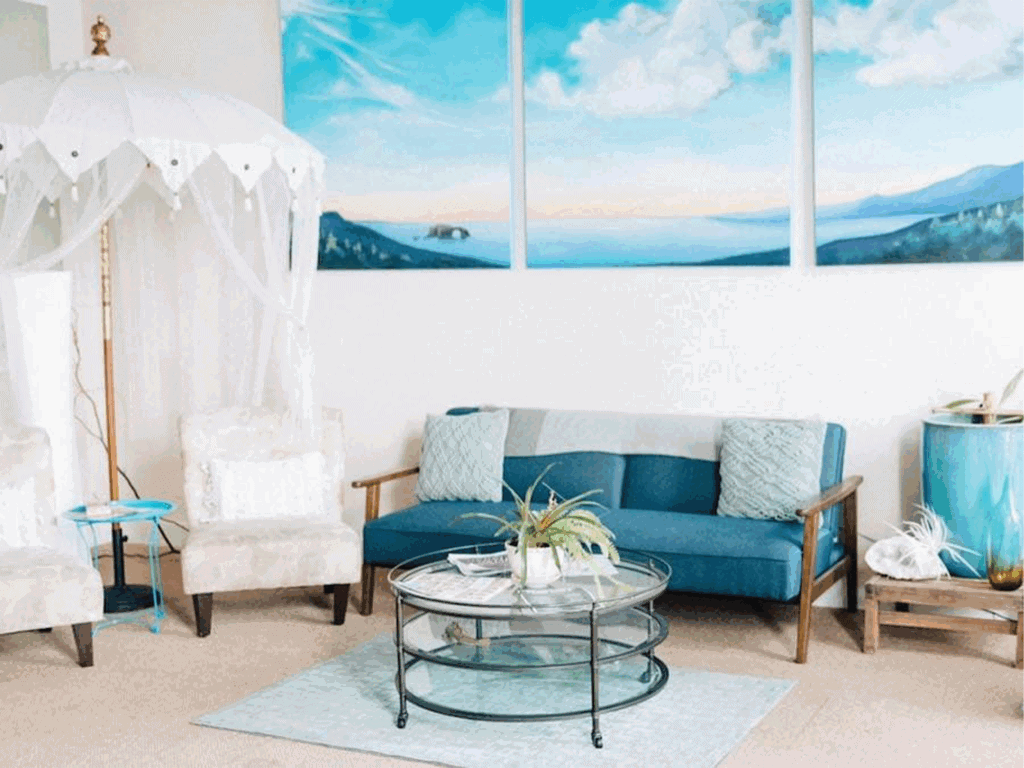 inside the waiting room at bliss organic day spa in sebastopol