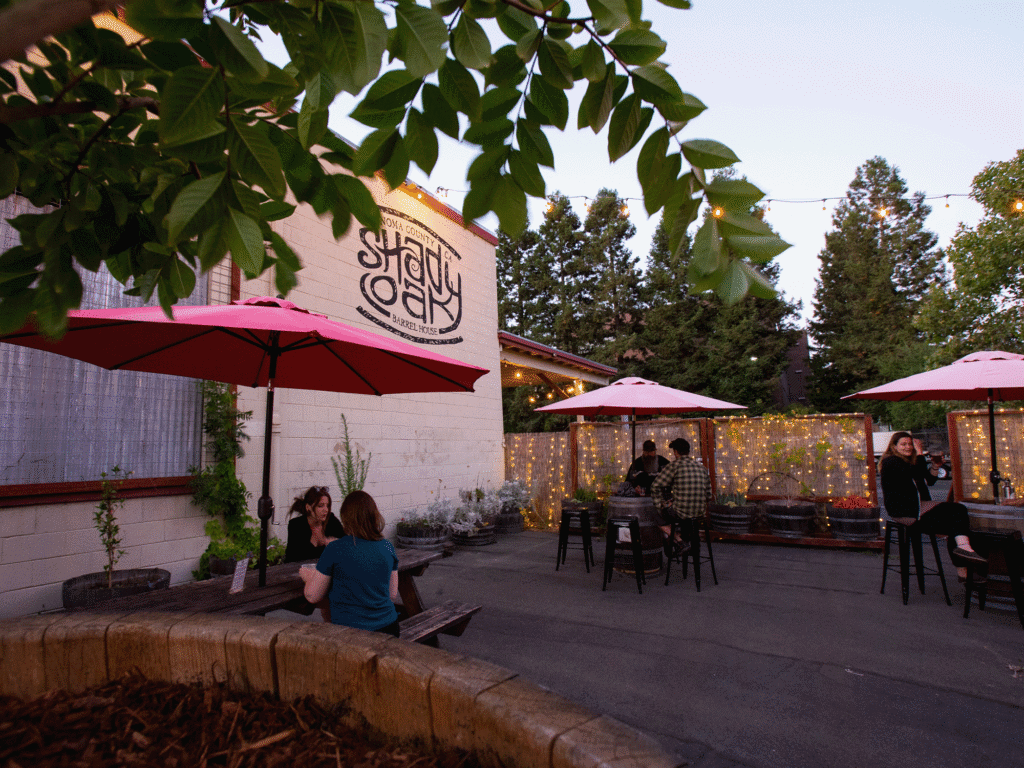 outside patio at shady oak barrel house in sonoma county