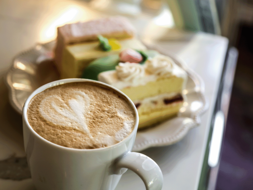 a latte and baked goods at cafe noto in windsor sonoma county