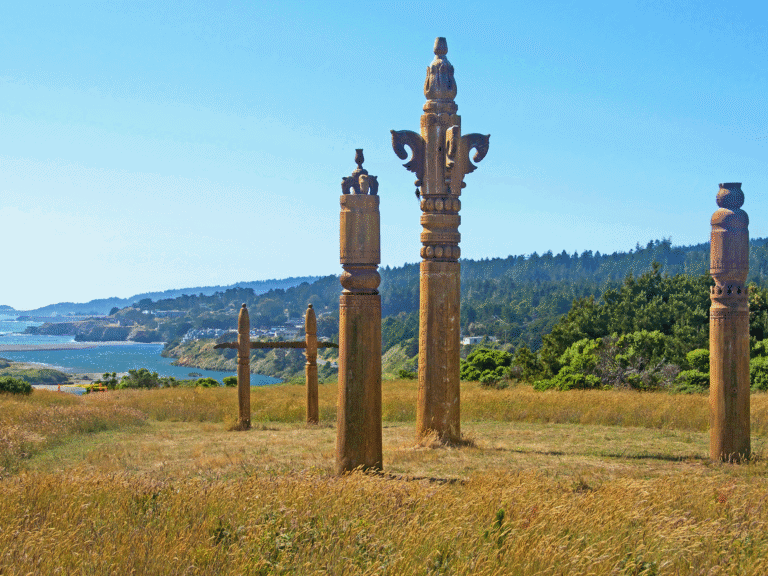 ceremonial post in the meadow at gualala point regional park in sonoma county