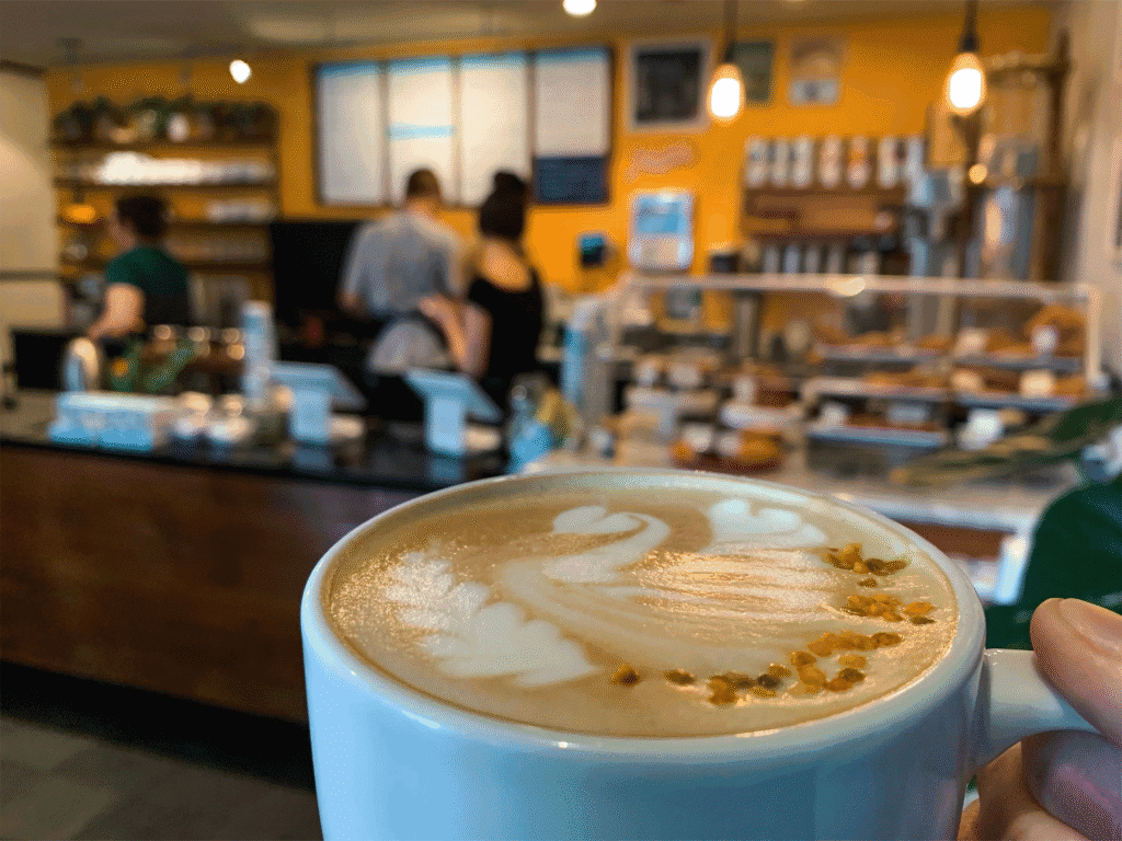 cup of coffee at retrograde coffee roasters in sebastopol sonoma county