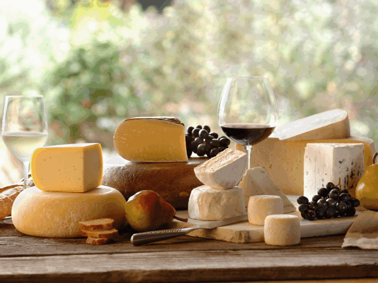 stack of cheese and wine glasses in sonoma county