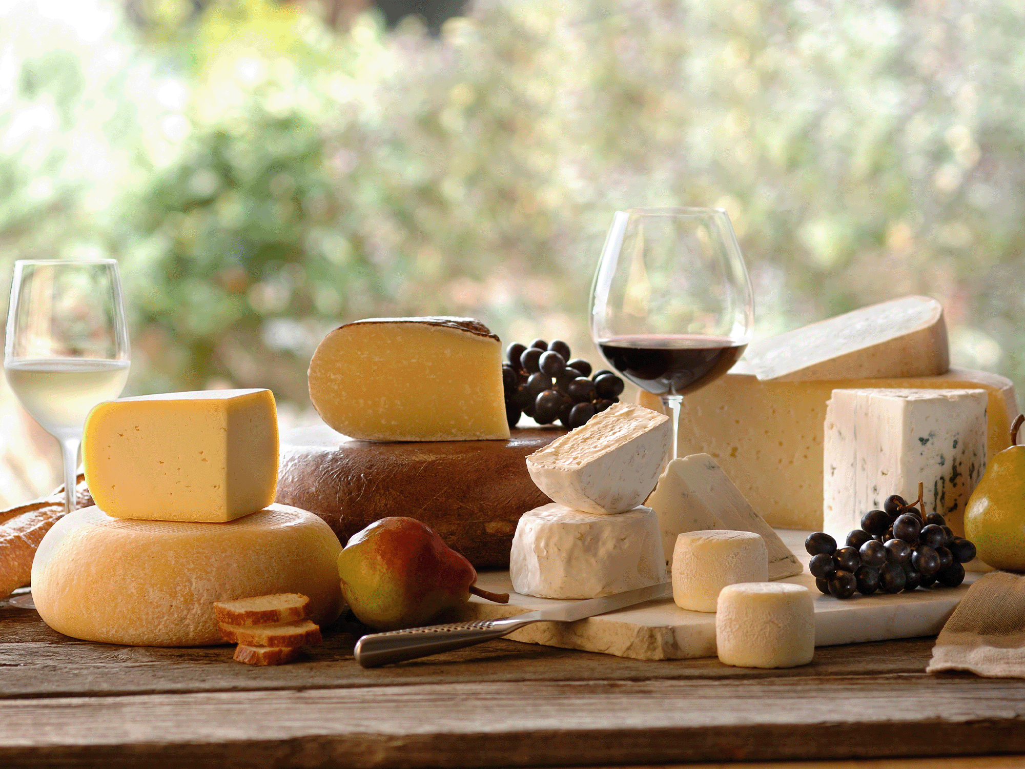 stack of cheese and wine glasses in sonoma county
