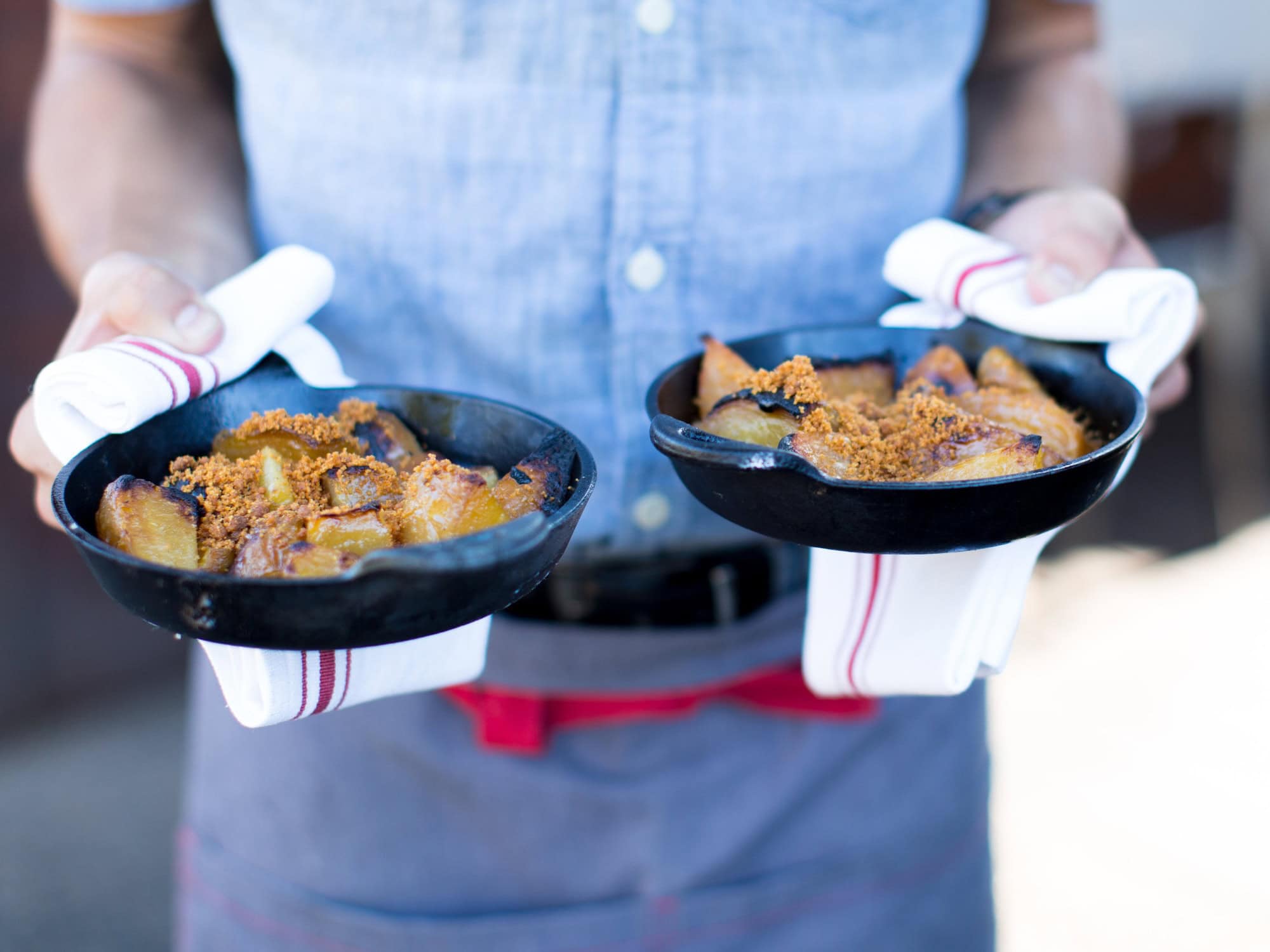 server at glen ellen star serving appetizers
