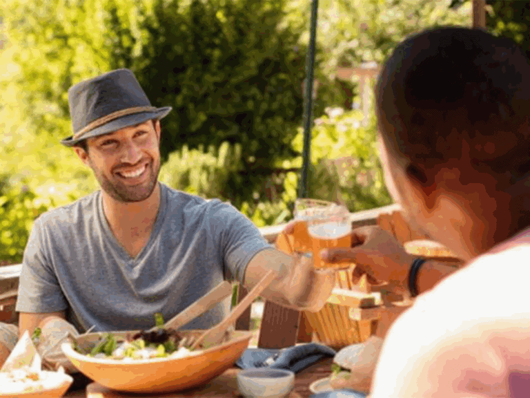 two guys having a meal at the inn on the russian river in sonoma county