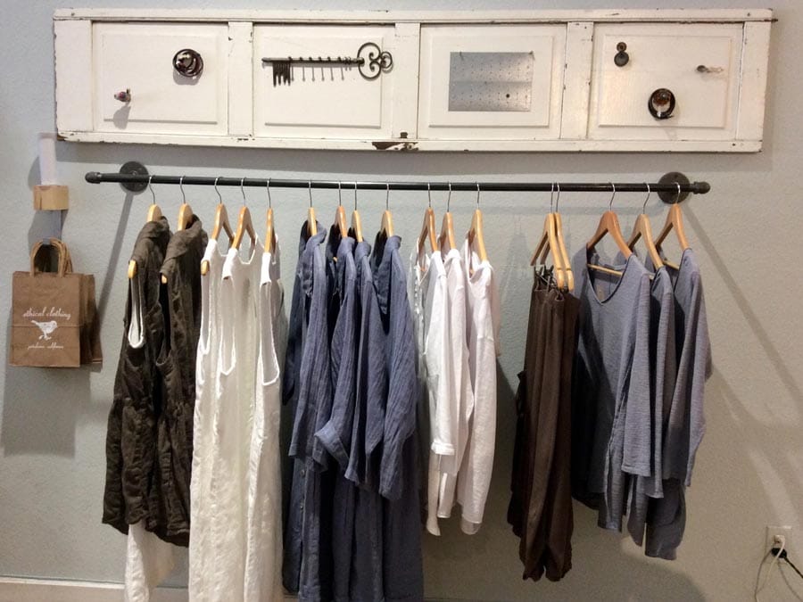 Clothes on display inside the store