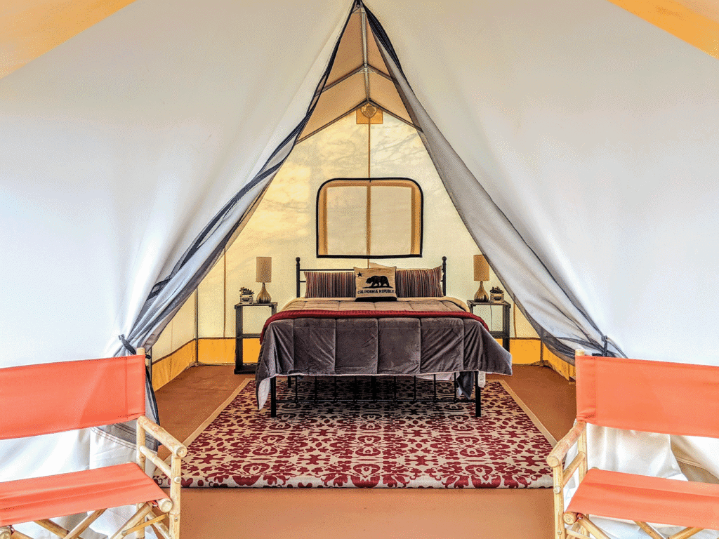 glamping tent set up for a perfect camping trip at wildhavven sonoma in healdsburg