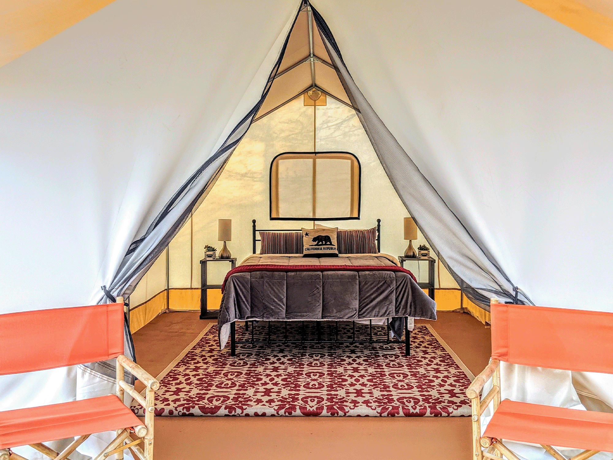 Picture of inside of glamping tent at Wildhaven Sonoma