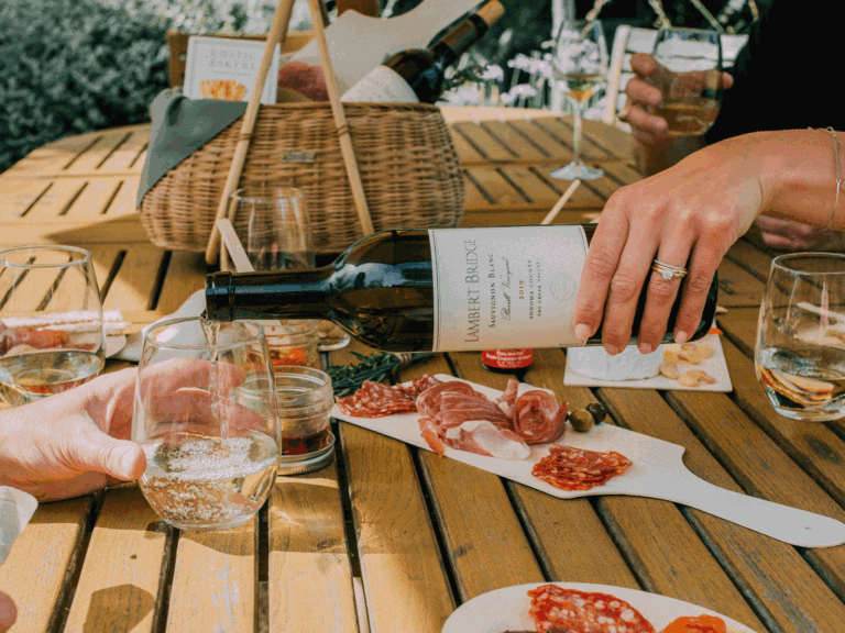 food and wine at lambert bridge winery in headsburg