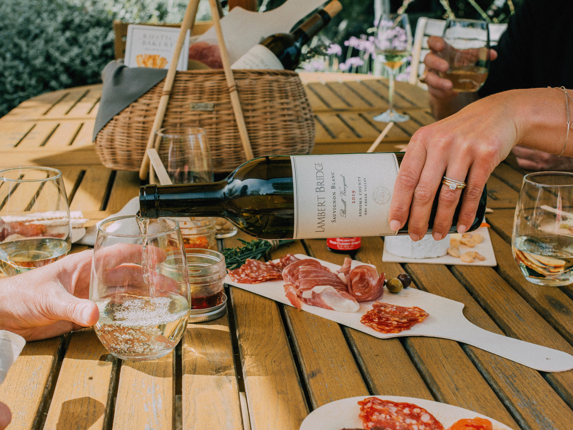 food and wine at lambert bridge winery in headsburg