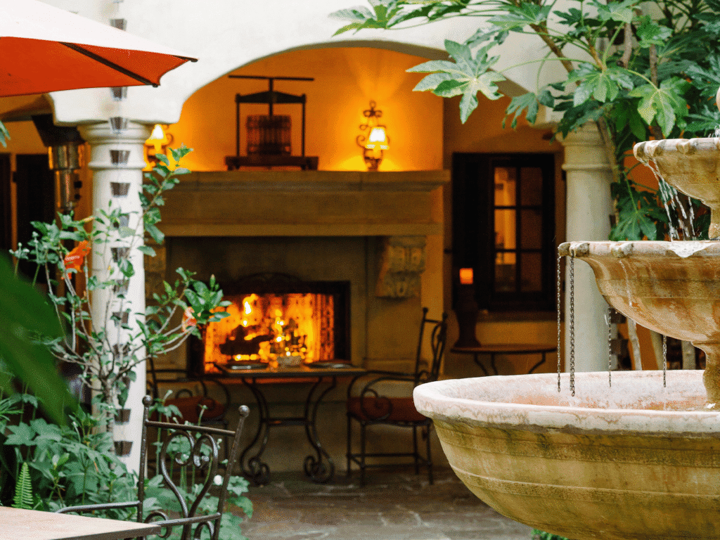 beautiful courtyard with fireplace at kenwood inn and spa in sonoma county