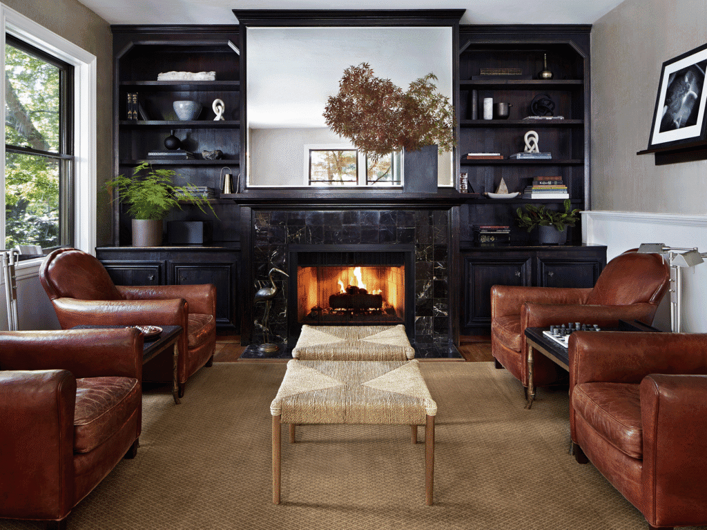 fireplace in the lobby at the gaige house in glen ellen
