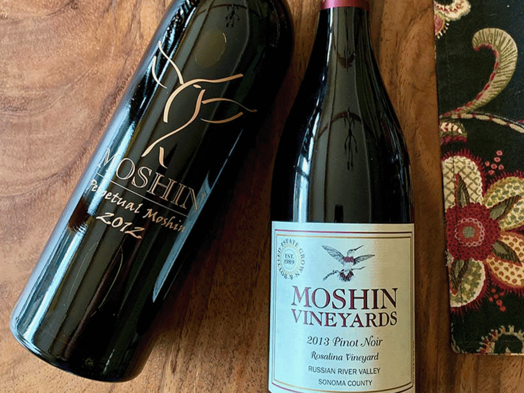bottles of wine from moshin vineyards in healdsburg sonoma county