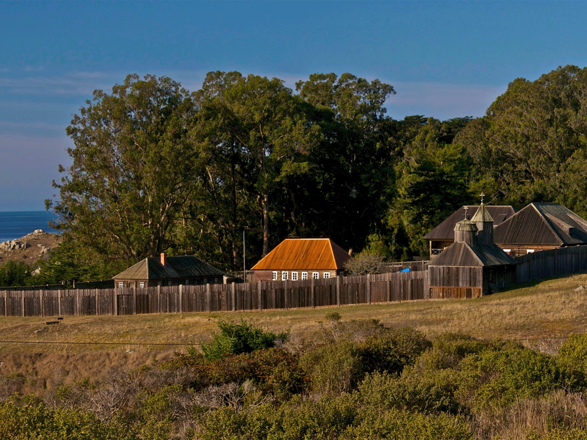 historic buildings at fort ross state park in sonoma county
