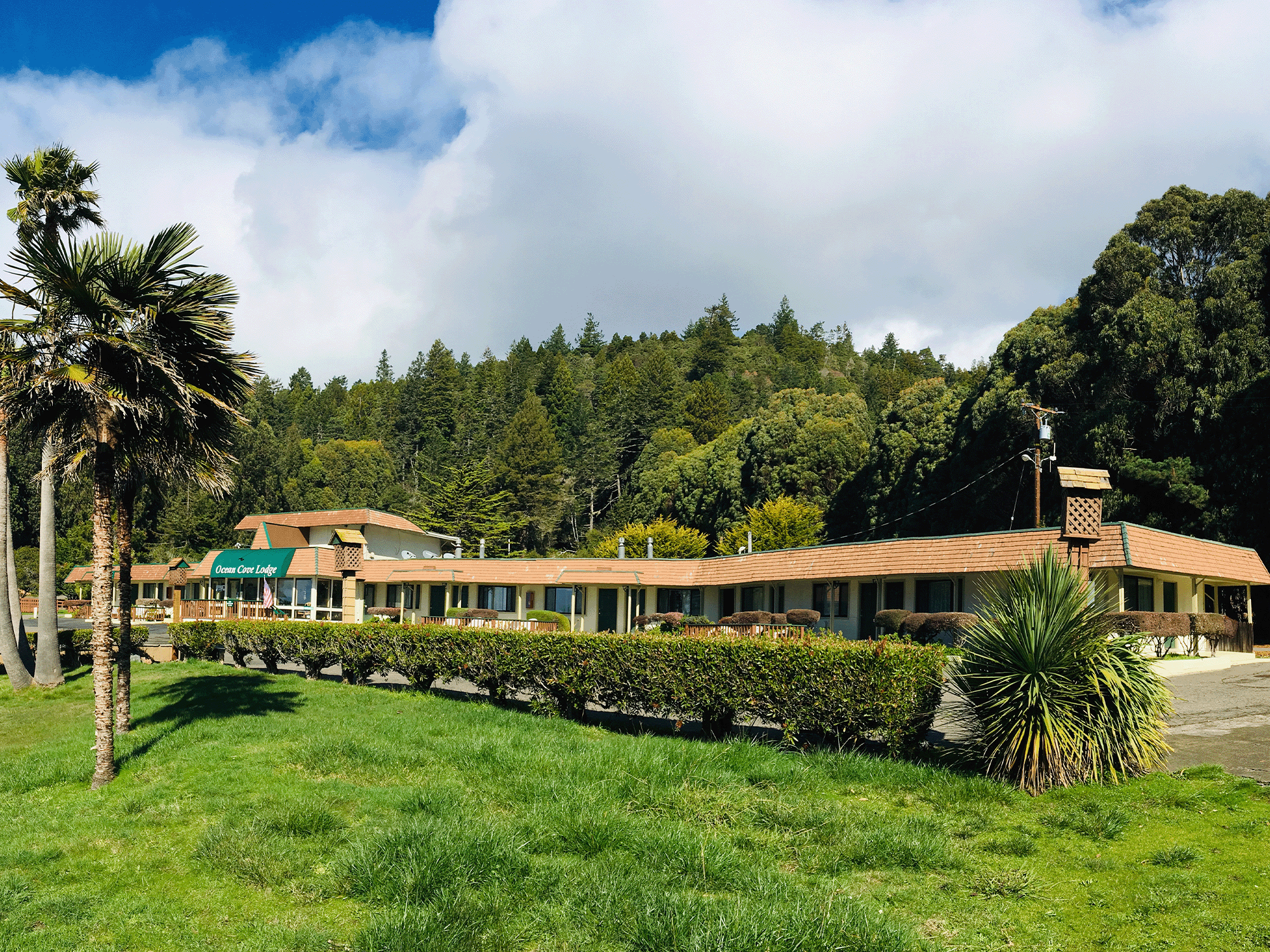 A sunny day at Ocean Cove Lodge Bar & Grill, Jenner