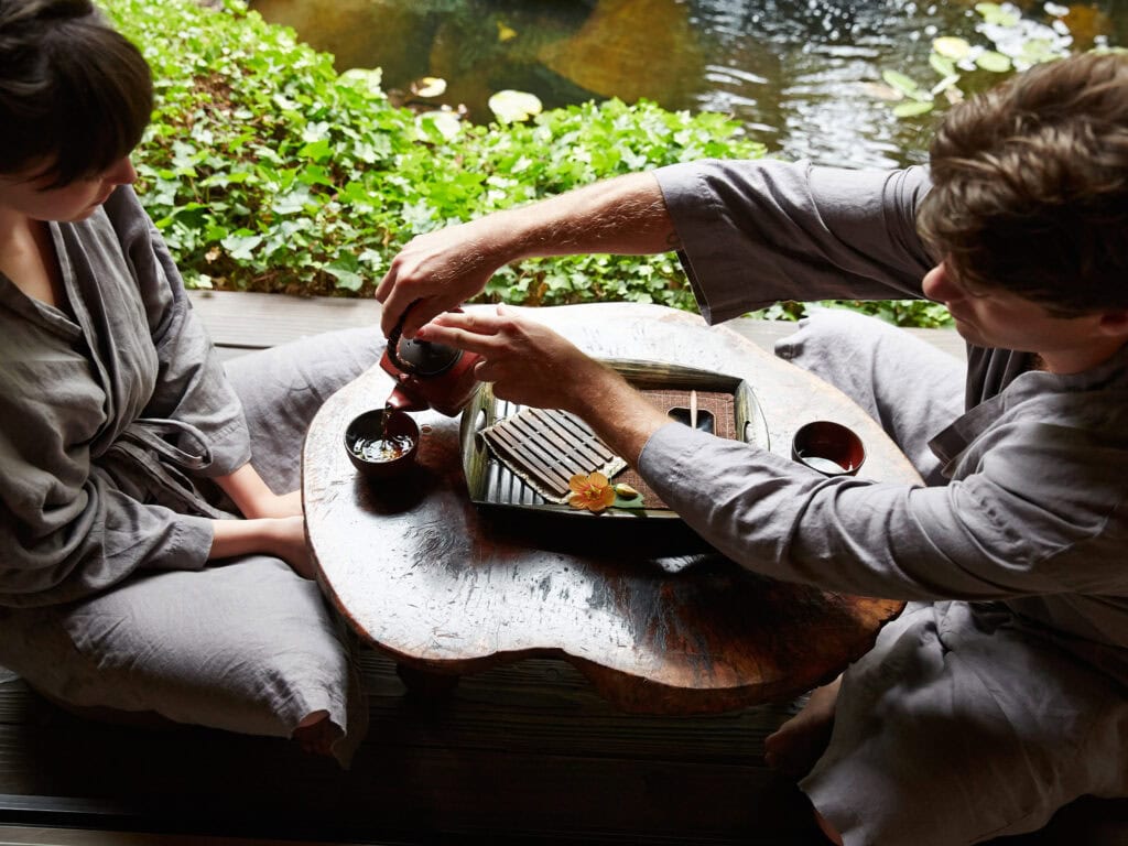 2 people having tea after a spa day
