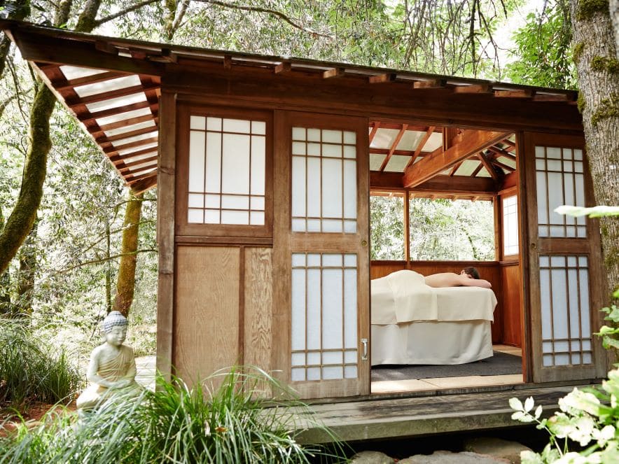 Picture of outdoor pagoda massage at Osmosis Day Spa