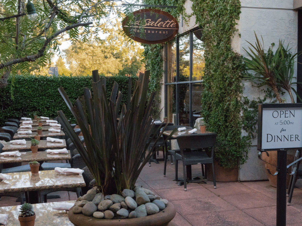outside patio seating at lasalette restaurant in downtown sonoma