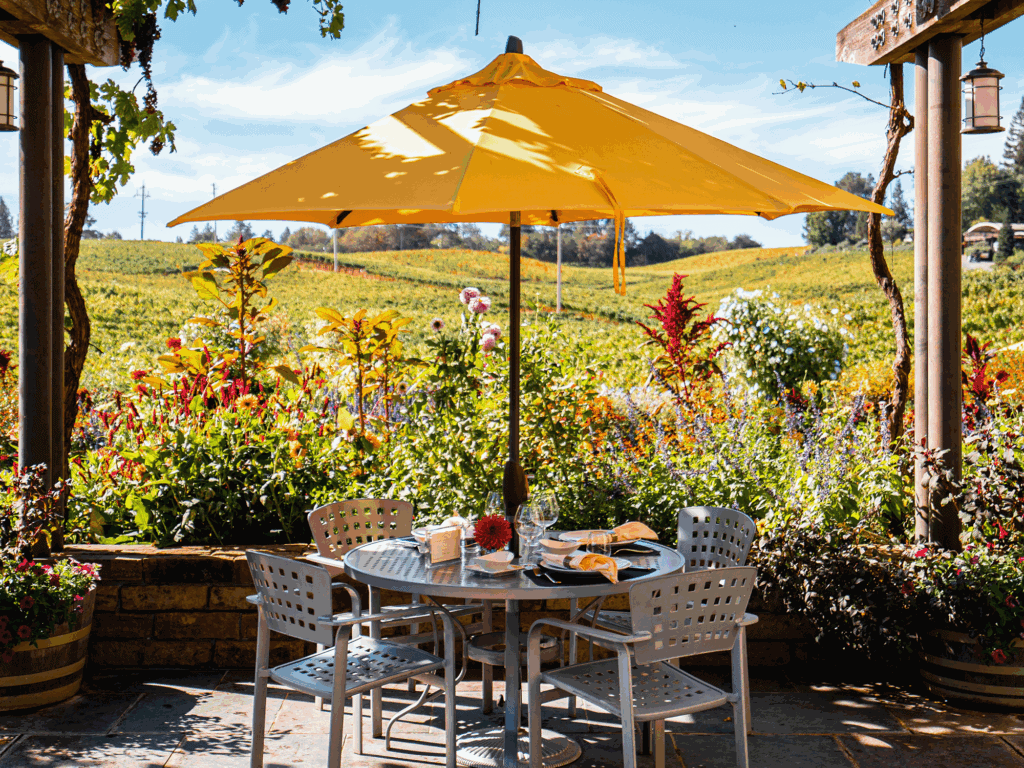 outside patio in the vineyards at lynmar estate winery in sebastopol sonoma county