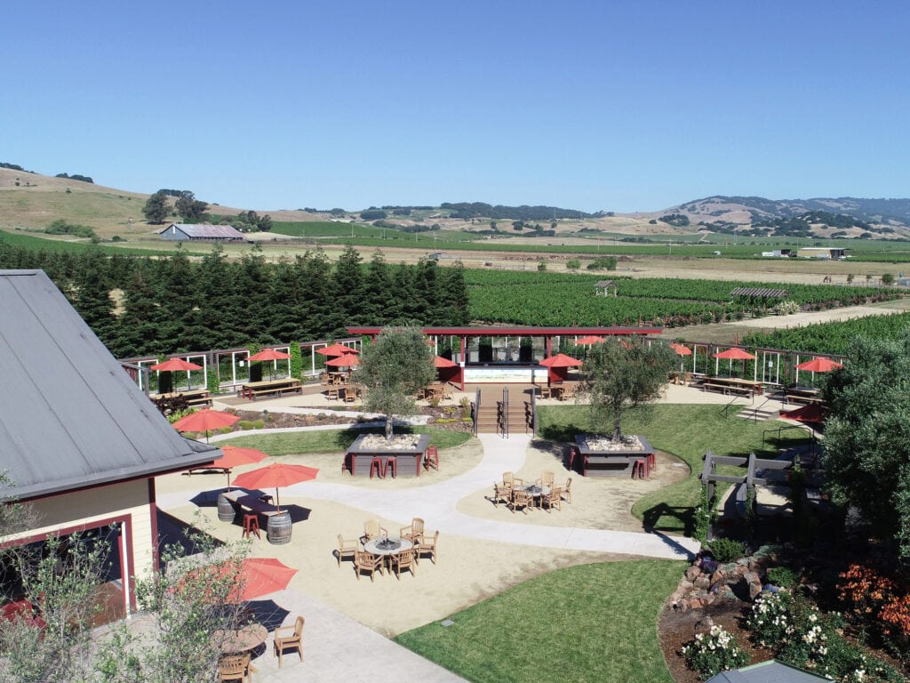 outside patio at roche winery in sonoma