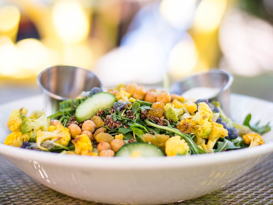 Image of a breakfast of quinoa, cauliflower, and greens at Sunflower Caffe in the town of Sonoma