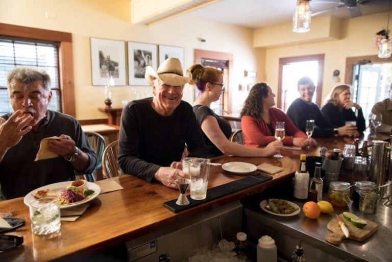 Patrons at the bar at Rocker Oysterfellers in Valley Ford.