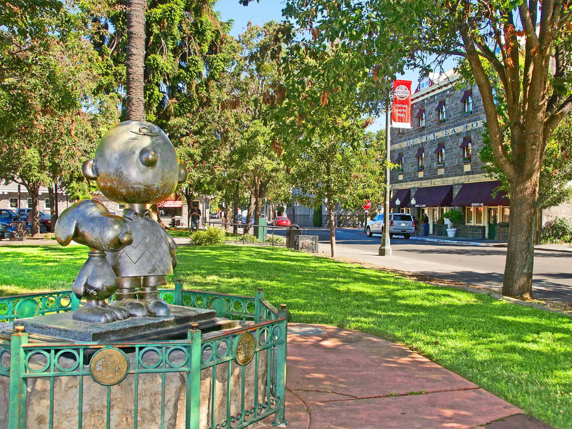 Santa Rosa park with Charlie Brown and Snoopy sculpture