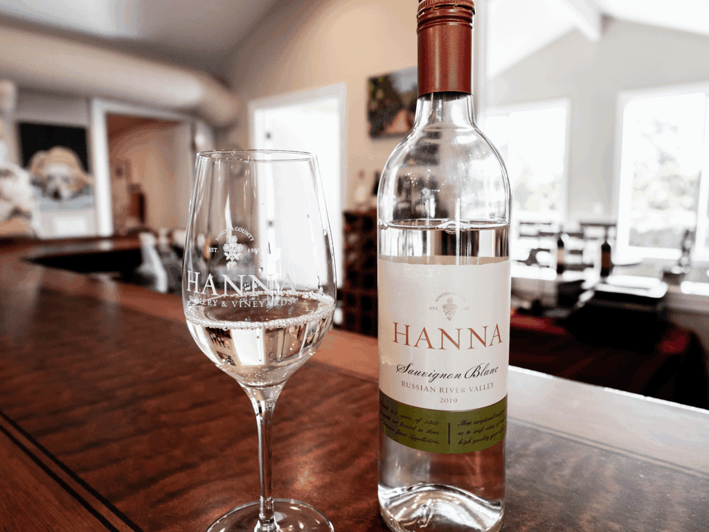 sauvignon blanc wine being served at hanna winery in sonoma valley