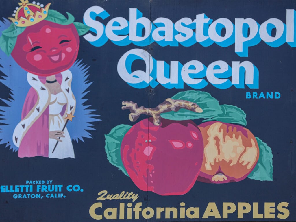 mural in Sebastopol the Barlow about the queen of apples
