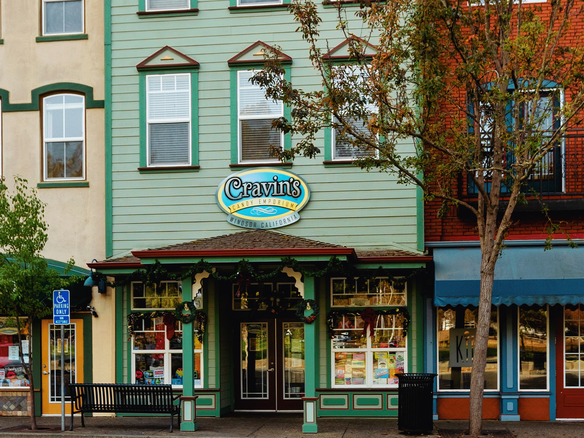 Colorful storefronts on the shops at the green