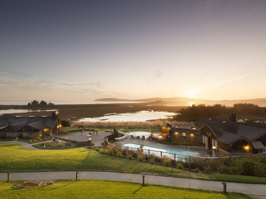 sunset along the coast line at the lodge at bodega bay