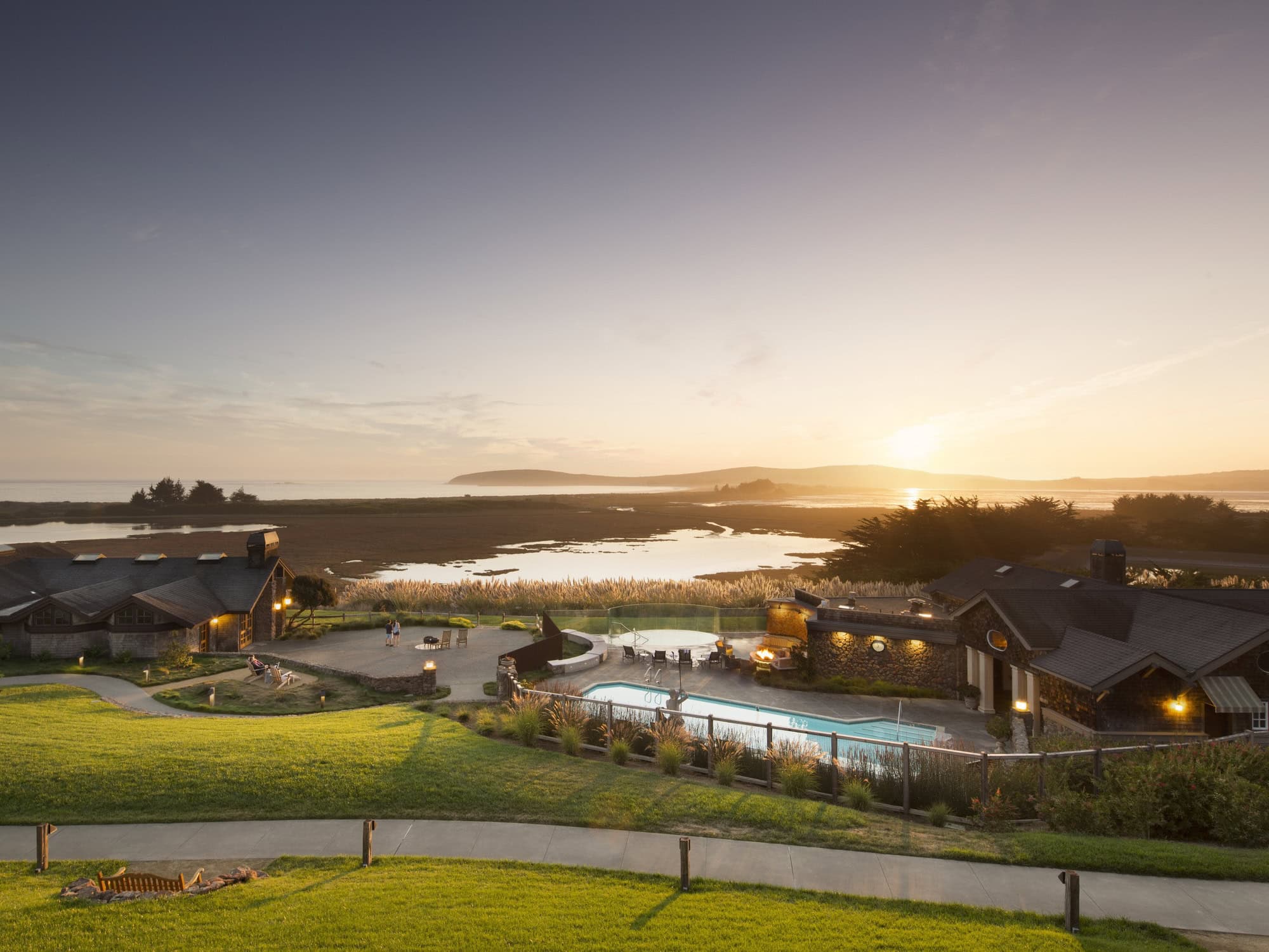 View of the pool at sunset