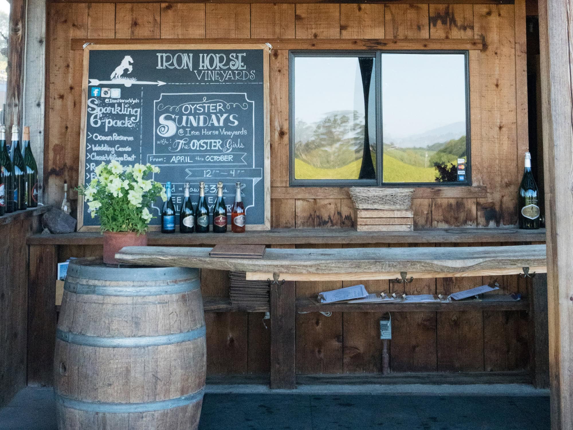 Iron Horse Vineyards, Sebastopol The rustic tasting bar built out of barrels at Iron Horse Vineyards, Sebastopol