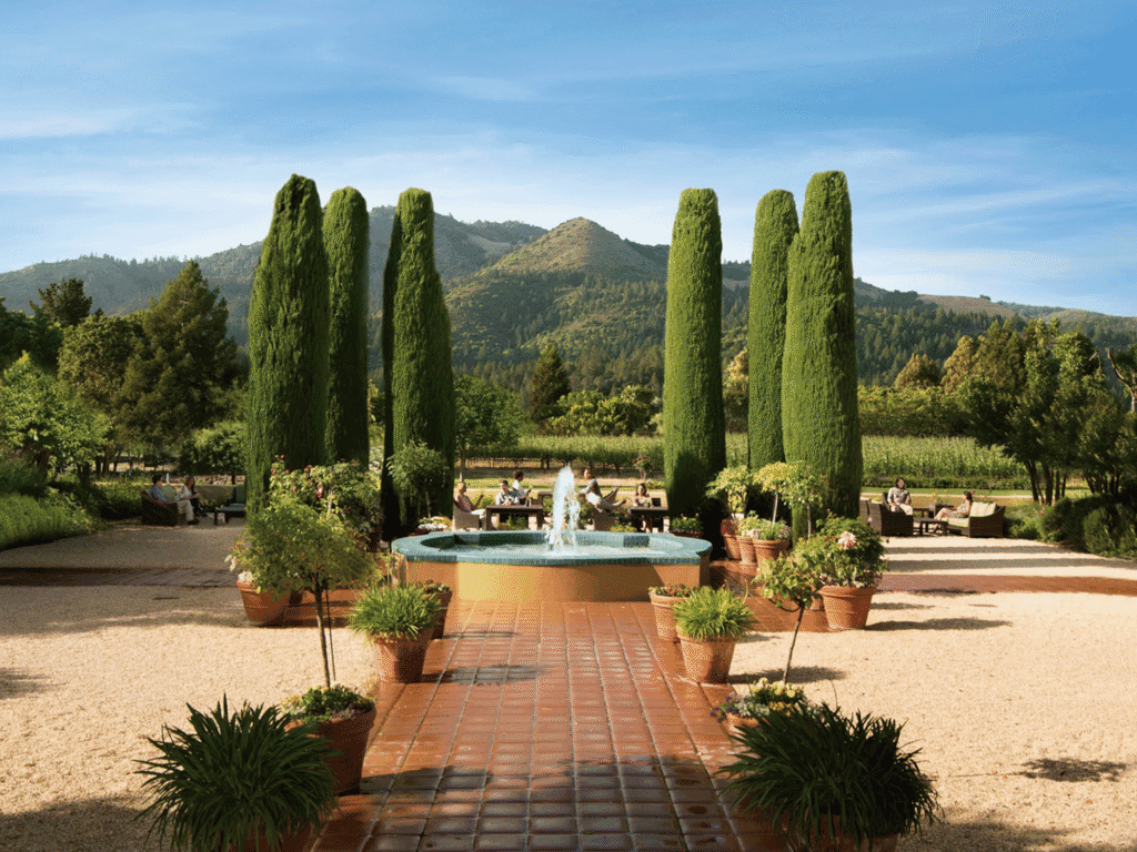 fountain outside at landmark vineyards tasting room in kenwood sonoma county