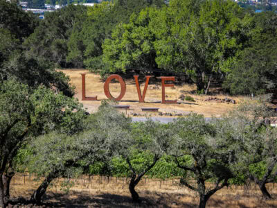 metal structure spelling out love at paradise ridge winery in santa rosa