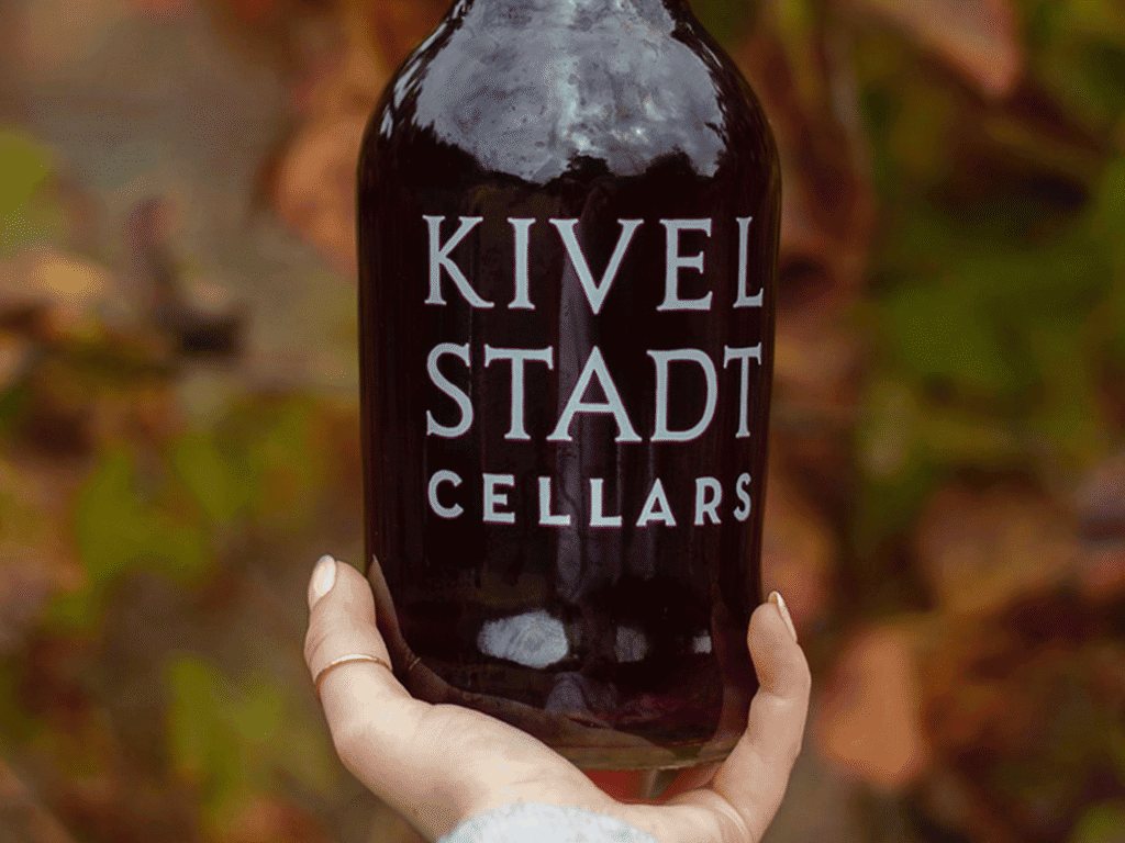 bottle of red wine from kivelstadt cellars in the town of sonoma