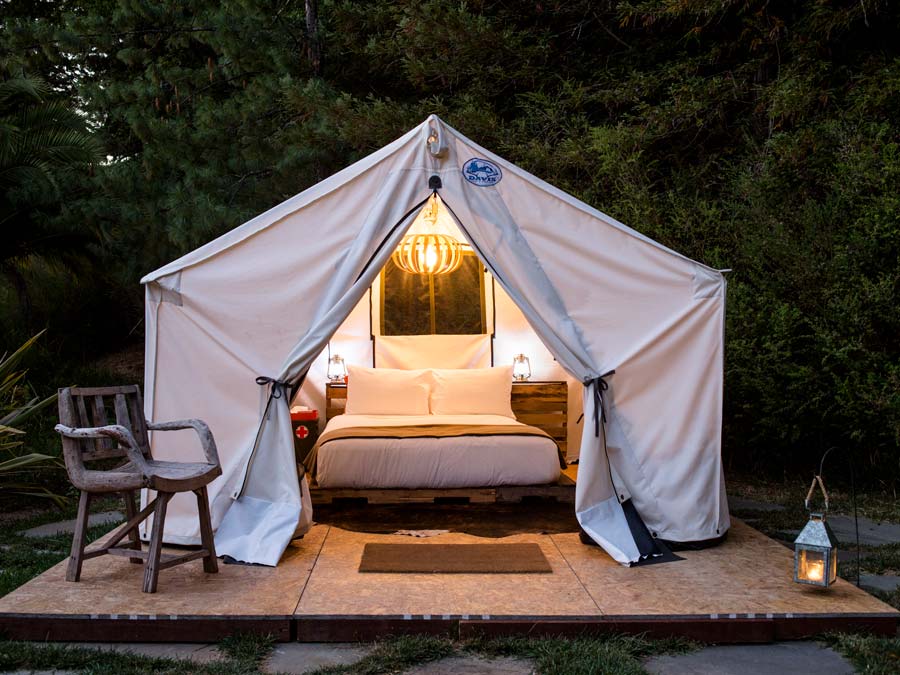 A luxury gleaming tent surrounded by trees in Guerneville, Sonoma County