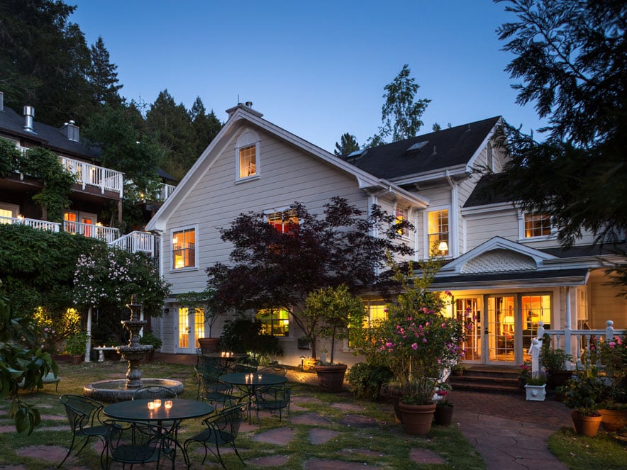 exterior view at night of the Inn at Occidental in Sonoma County