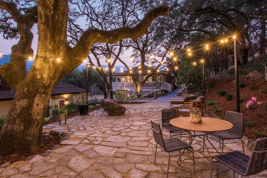 Fairy-lit courtyard at the Olea Hotel in Sonoma County's Glen Ellen