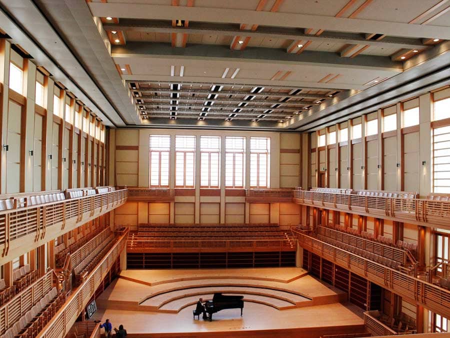 The interior of the hall is lined with wood