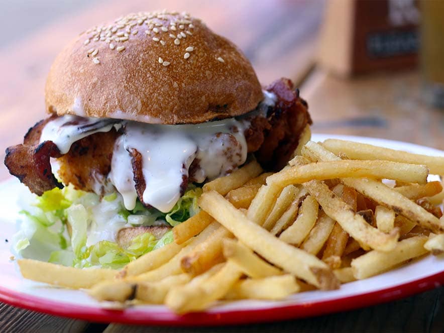 fried chicken sandwich and french fries