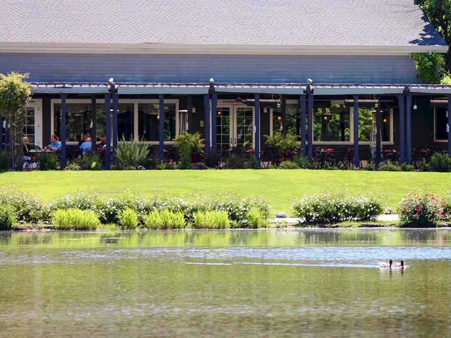 restaurant outdoor patio overlooking pond